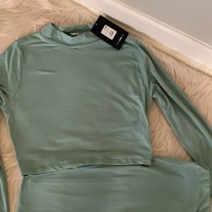 Fashion Nova mint green 2 piece crop top legging set…